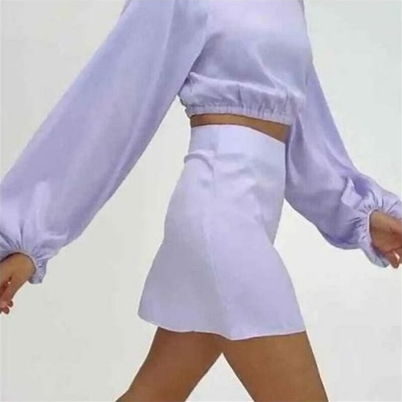 *NWT* WeWoreWhat REVOLVE Mini Slip Skirt Satin Charmeuse Heather Purple - Picture 6 of 11